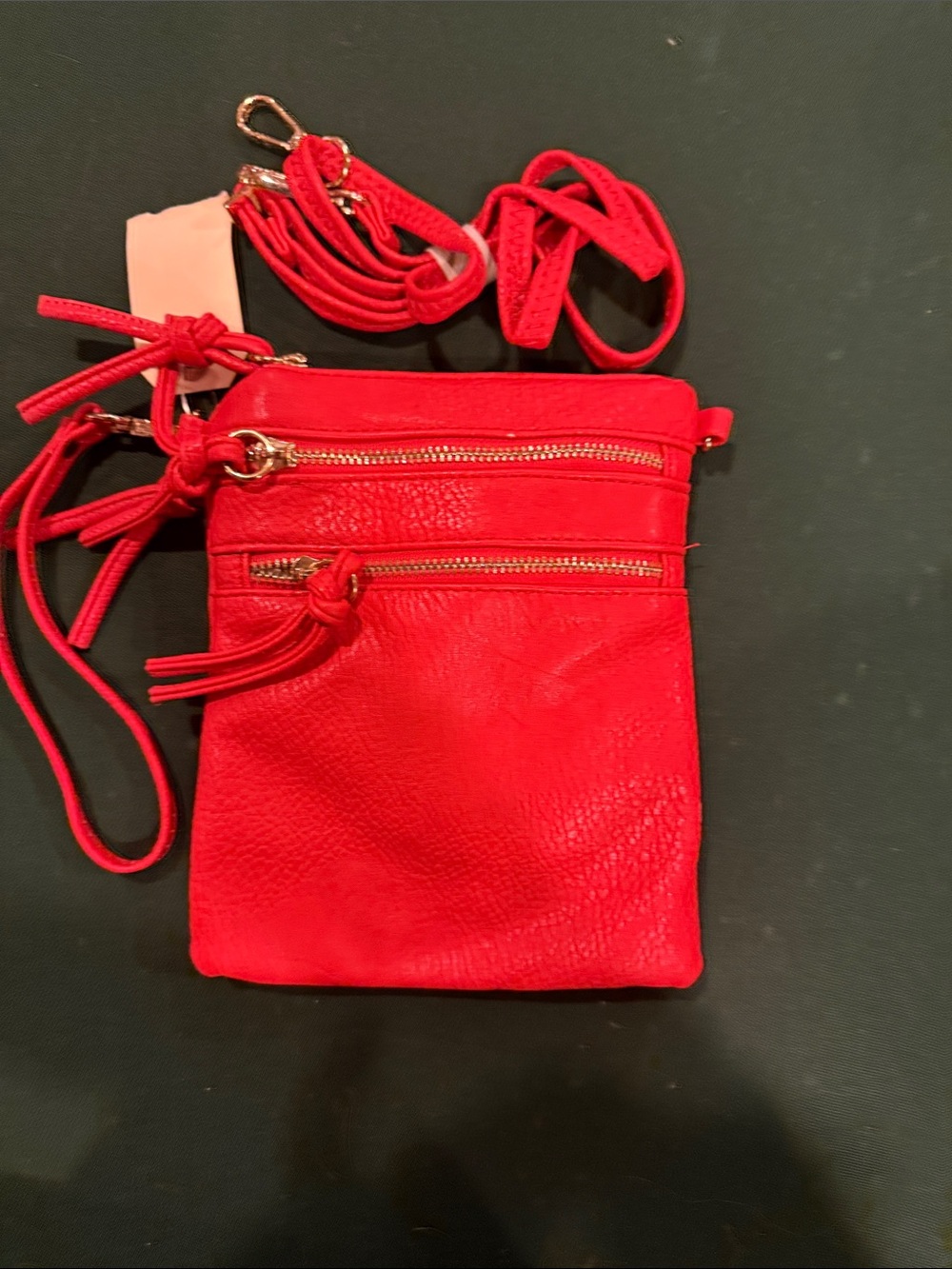 Red Crossbody Phone Bag with Dual Zip Pockets